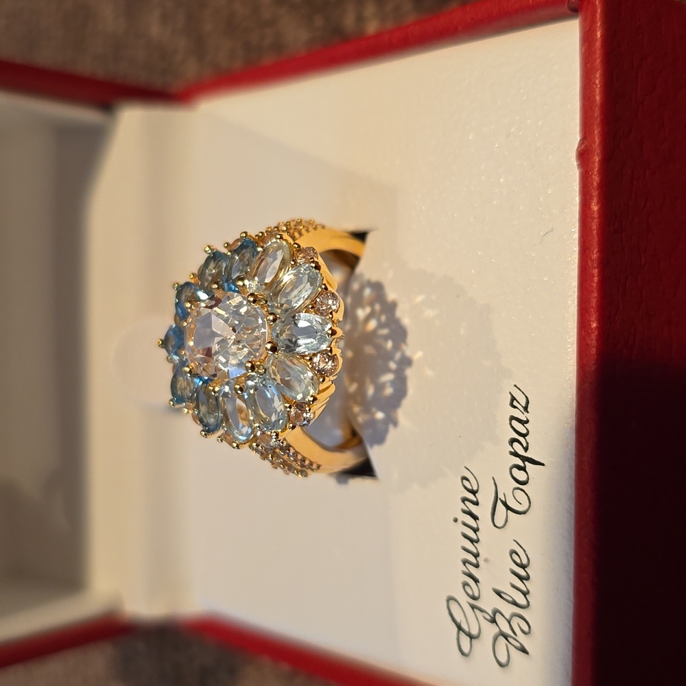 KOHLS 18K GOLD OVER STERLING SILVER GENUINE BLUE TOPAZ RING SIZE 7